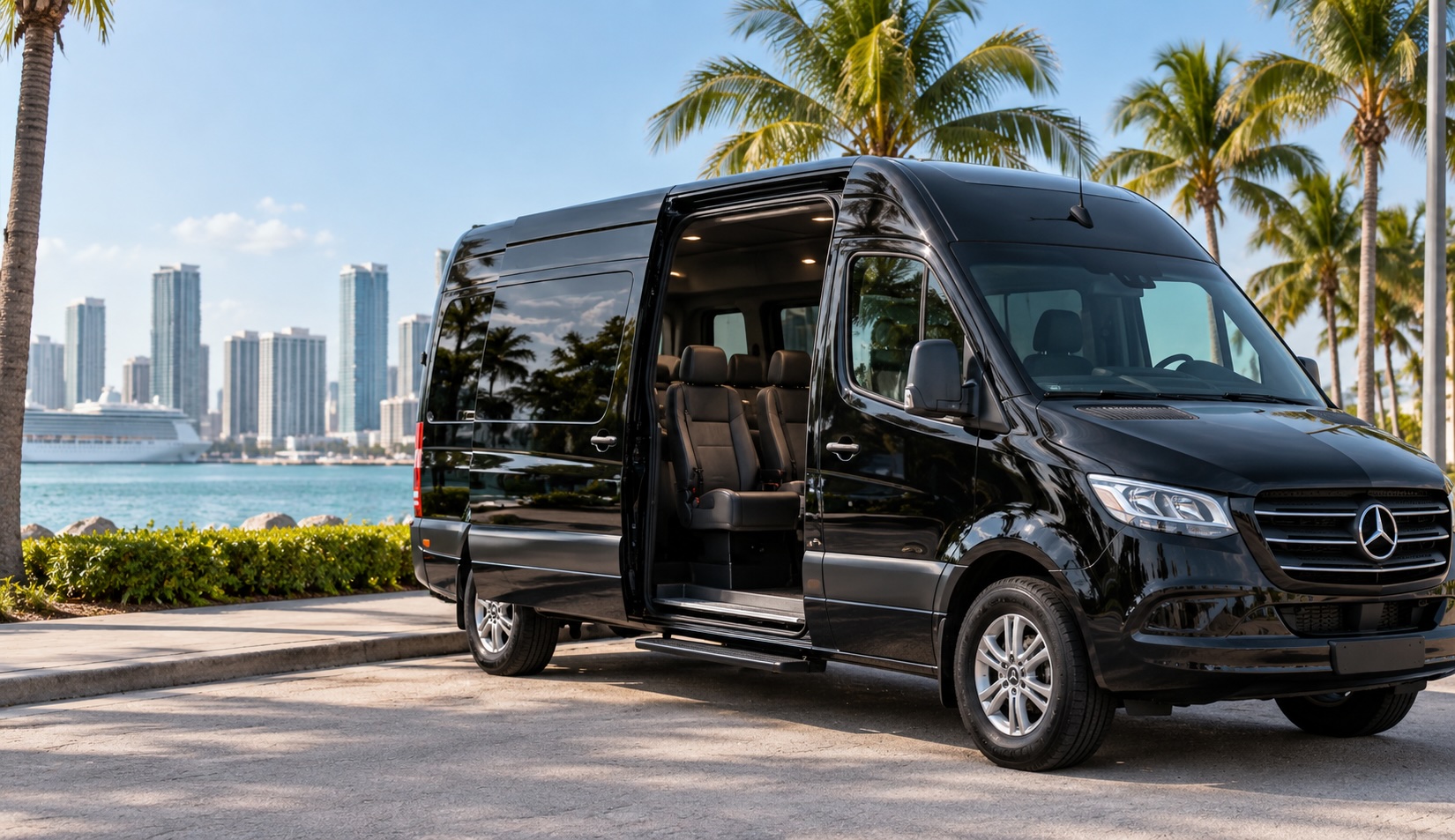 Metro passenger van with the rear open showing luggage space
